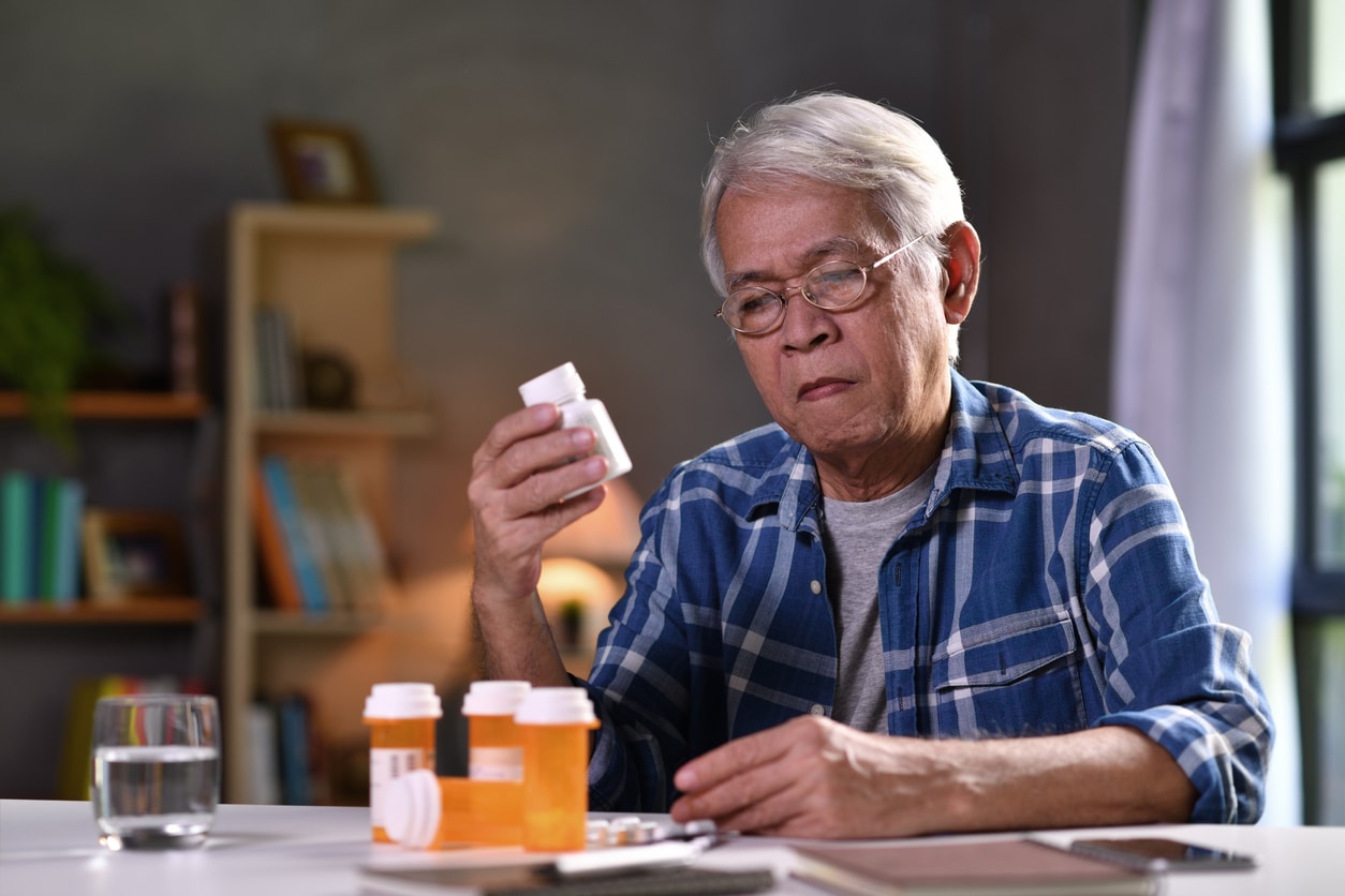 Asian senior man with his medicine bottles